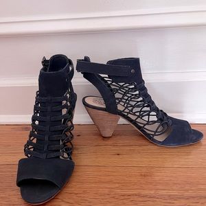 Vince Camuto Dark Navy Leather Caged Sandals - Womens Size 7